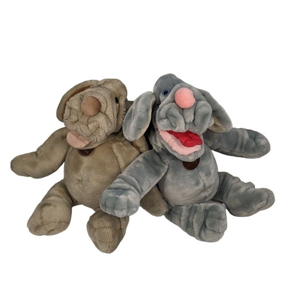 WRINKLES the DOG Vintage 80s Dog Puppets Lot of Two 15" WORKS - Picture 1 of 16